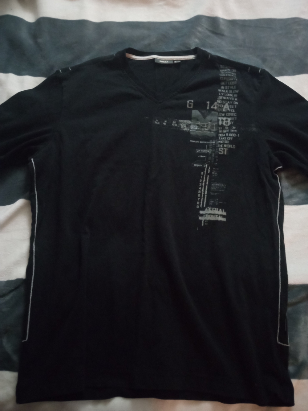 Mexx Black V-Neck Short Sleeve Tee with Gray Script Detail